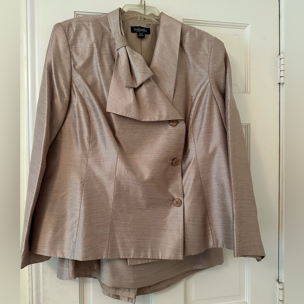 Isabella Women's Beige Blazer with Bow Detail and Skirt